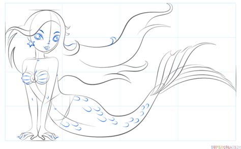 How To Draw A Cartoon Mermaid Step By Step Drawing Tutorials