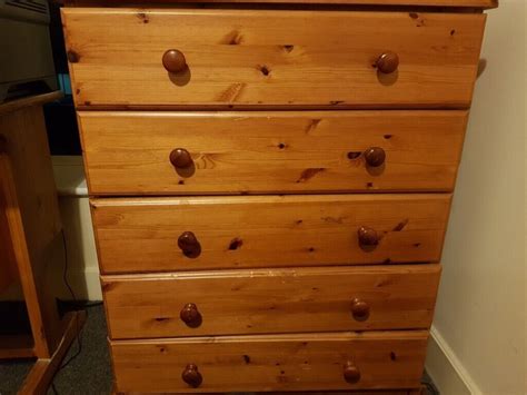 5 Drawer Real Solid Pine Wood Chest Of Drawers Dresser In Fulham