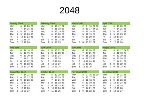 Year 2048 Calendar In English Stock Illustration Illustration Of