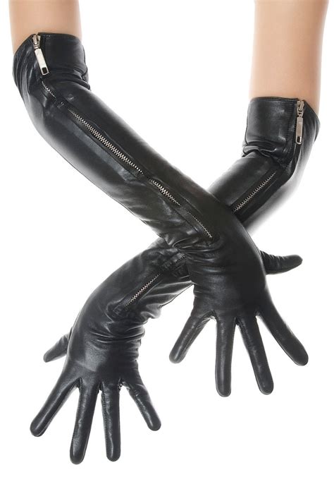 Long Zip Opera Leather Gloves Etsy