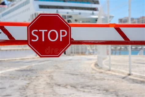 Stop Sign In Barrier Closed Border Stock Image Image Of Forbidden