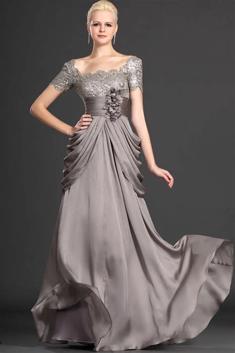 Floor Length A Line Long Charcoal Gorgeous Chiffon Lace Formal Mother Of The Bride Groom Dress