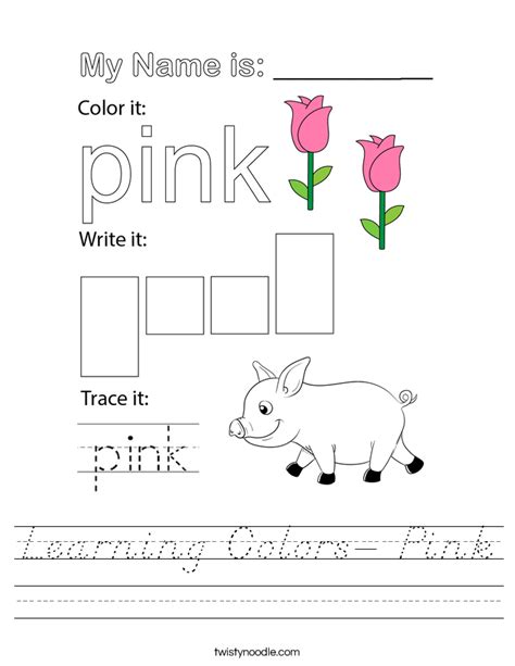 Learning Colors Pink Worksheet Dnealian Twisty Noodle