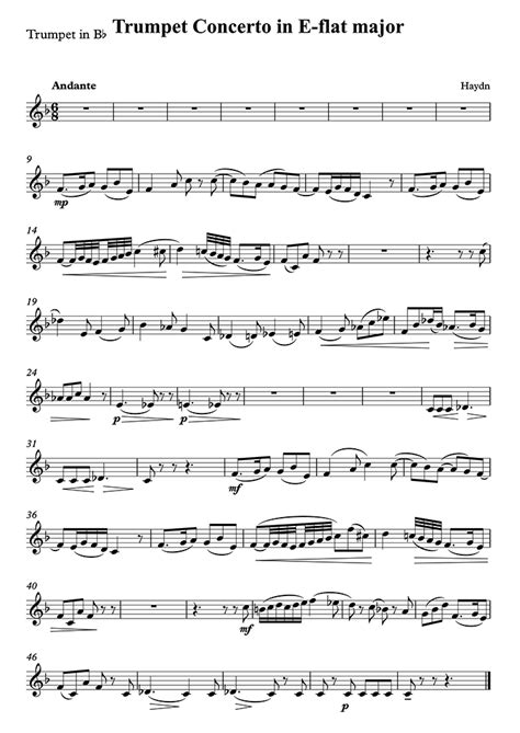 Trumpet Concerto In E Flat Major Ii Andante Haydn Trumpet Sheet