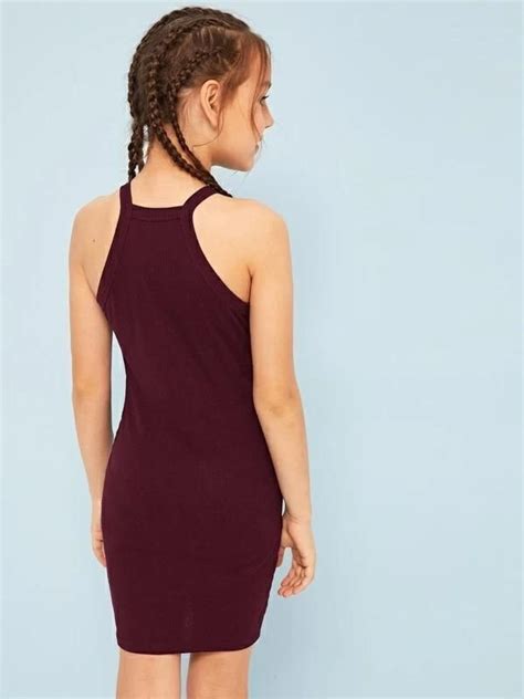 Girls Form Fitting Racer Back Dress Halter Bodycon Dress Girls