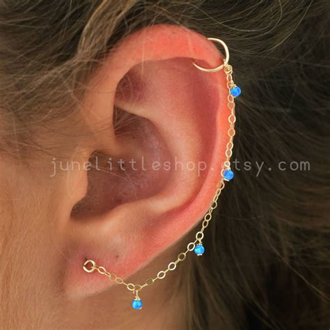 Cartilage Chain Earring Fire Opal Helix Earring Chain Earring Helix
