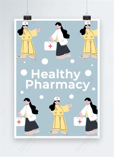 Health Care Pharmacy Illustration Blue Background Poster Template Image