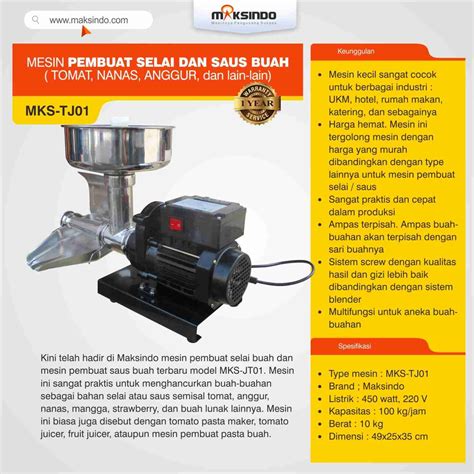 Mesin Pembuat Selai dan Saus Buah (Tomat, Nanas, Anggur,dll) - MKS-TJ01