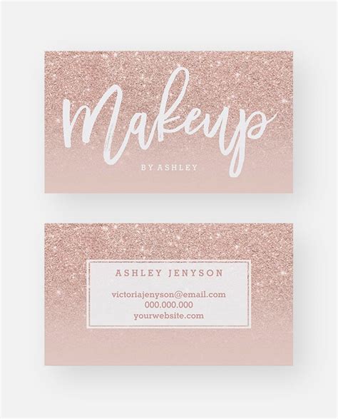 Copper foil stamped business cards on 50 pt cotton printed in full color on both sides.all custom business cards printed and/or designed by. Makeup artist elegant typography blush rose gold printable ...