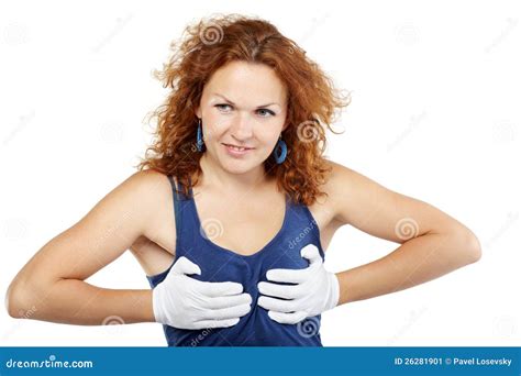 Woman Squeezes Her Breasts With Her Hands Stock Image Image Of Expression Hairstyle 26281901