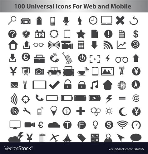100 Universal Icons For Web And Mobile Royalty Free Vector