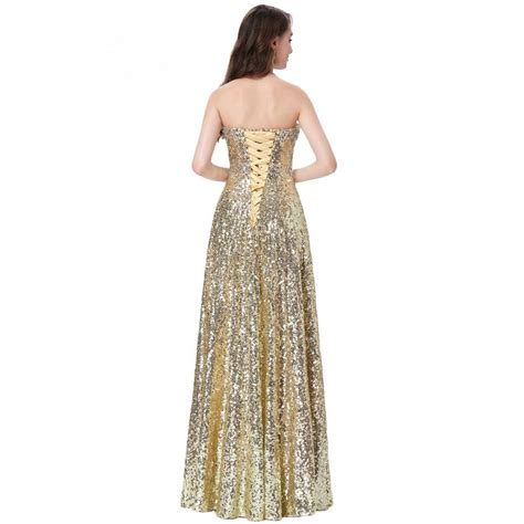 Stunning Long Sequins Gold Evening Dress Gold Evening