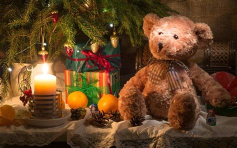 Teddy Bear And T Candle Christmas Theme Wallpapers Christmas Hd Desktop Wallpaper