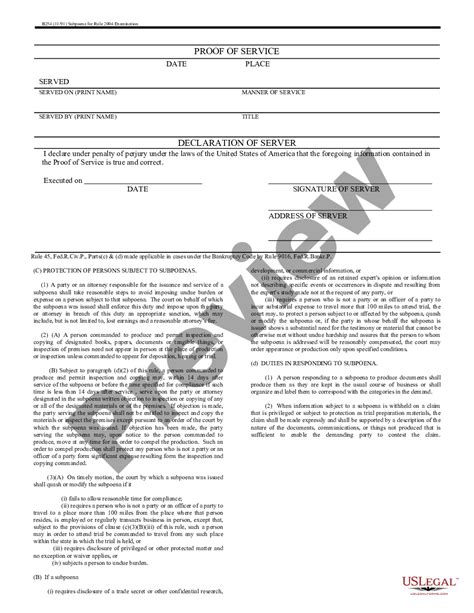 Fulton Georgia Subpoena For Rule 2004 Examination B 254 Us Legal Forms