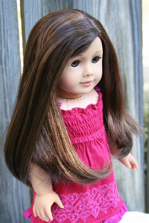 Custom Ooak American Girl Doll ~ Multi Tone Brown Hair With Caramel Highlights Side Swept Bangs