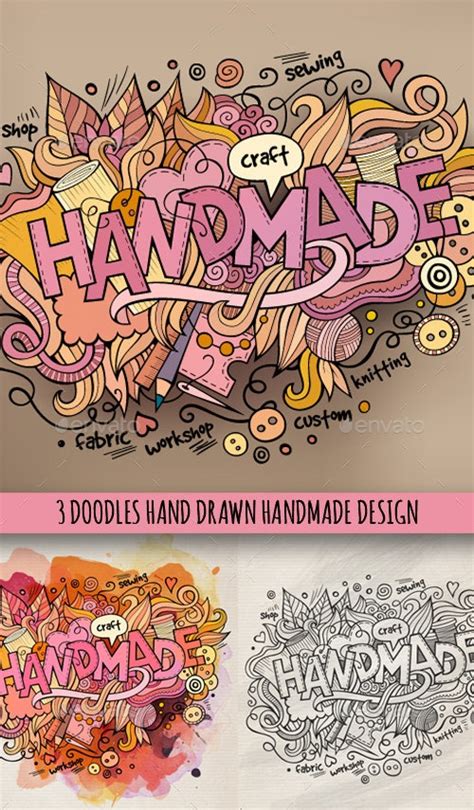 3 Handmade Doodles Designs By Balabolka Graphicriver