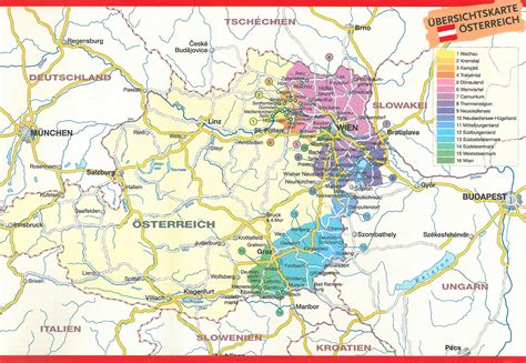 Österreich karte für die wand 100 x 70 cm und karte der skigebiete österreichs. Österreich - Weingüter, Rebsorten und Anbaugebiete