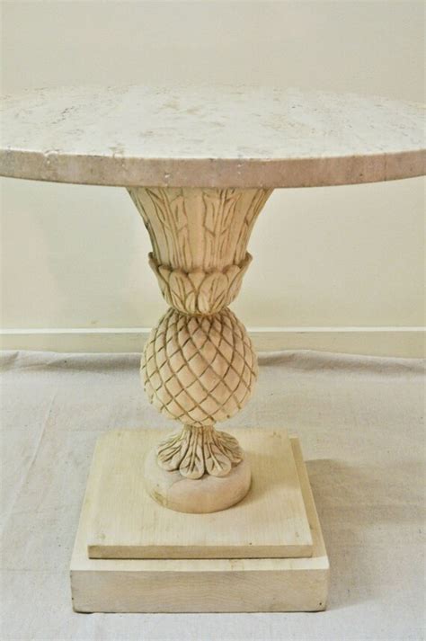 Mid Century Accent Table With Travertine Top
