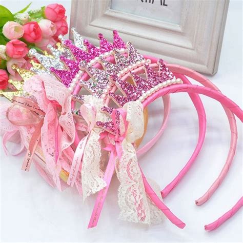 New 2019 Girls Hair Bands Pearls Resin Lace Bow Ribbon Crown Princess