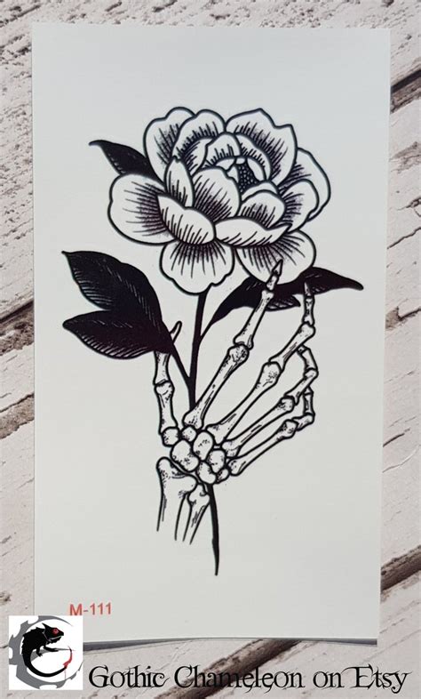 Temporary Tattoo Sheets Grim Reaper Rose Skeleton Hand Etsy