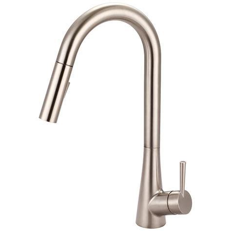 Brushed nickel finish for resists tarnish and corrosion; Olympia Faucets i2 Single-Handle Pull-Down Sprayer Kitchen ...
