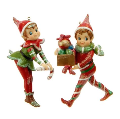 5 Red And Green Elf Ornaments Set Of 2 With Images Elf Ornaments