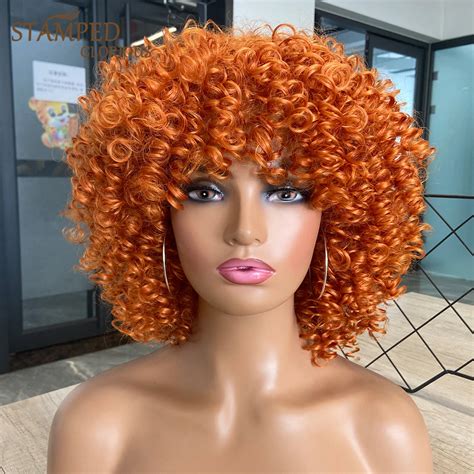 Stamped Glorious Synthetic Short Wig Orange Afro Kinky Curly Wig With