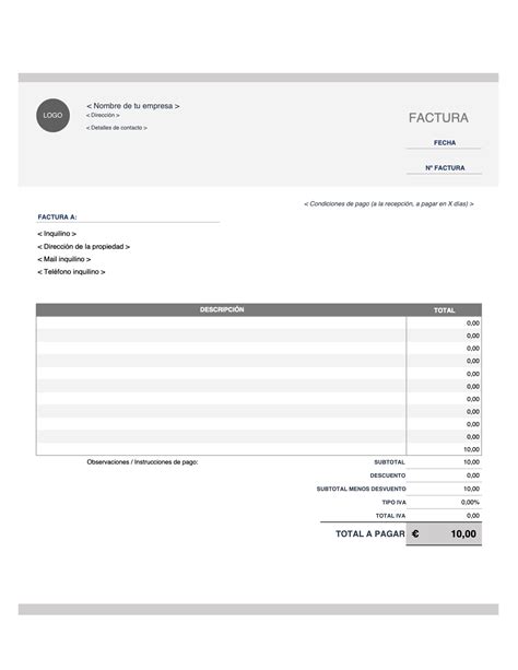 Plantilla Factura Gratis A Descargar En Formato Word O Excel