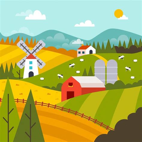 Premium Vector Countryside Landscape Illustration
