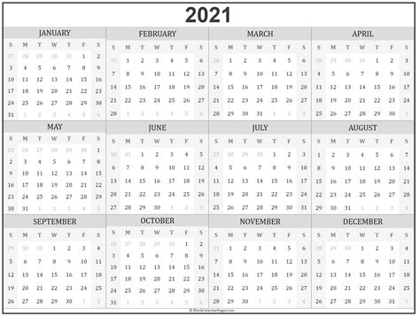 Print Free 2021 Yearly Calendar With Boxes Calendar Printables Free