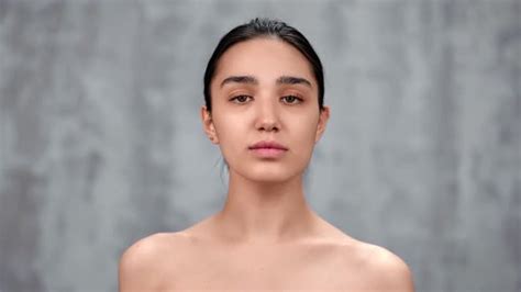 Portrait Of Sexy Mixed Race Feminine With Naked Shoulders Stock Footage