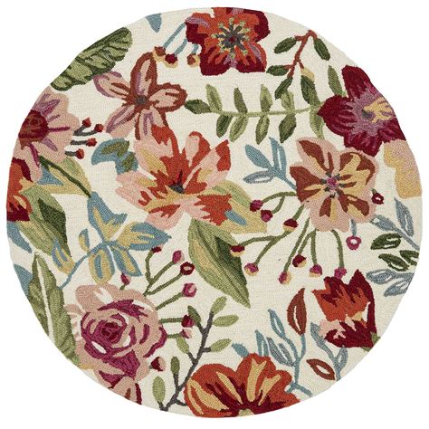 A390 Floral And Berries Round Rug 5 Ivory At Home
