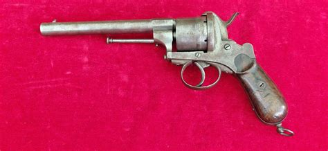 A Large Frame 6 Shot Double Action 13 Mm Antique Pinfire Revolver Circa