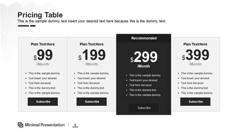 Minimal Pricing Table Powerpoint Slidemodel