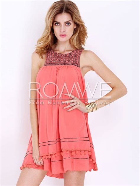 Orange Sleeveless Embroidered Dressfor Women Romwe