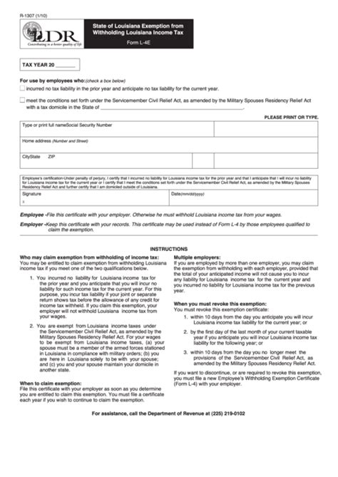 Louisiana Tax Exempt Form