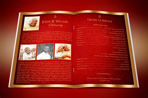 Red Gold Dignity Funeral Program Publisher Template