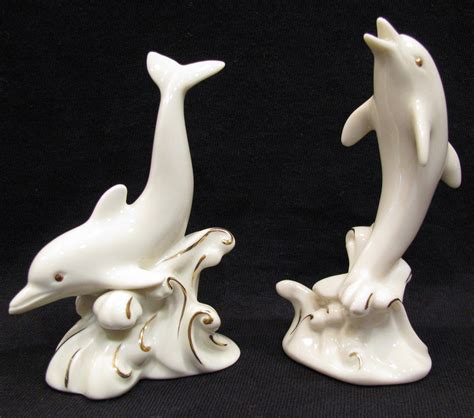 Lenox Dolphin Figurines Ivory Gold Handcrafted 2499 Dolphin Decor