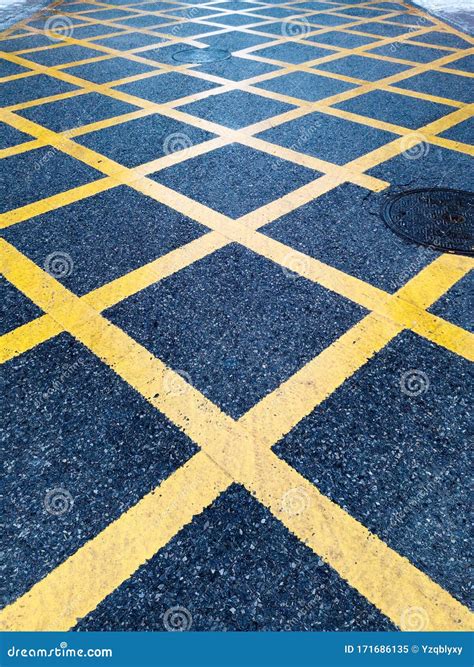 Street Traffic Marking With Yellow Gridlines Stock Image Image Of
