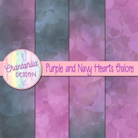 Purple And Navy Hearts Galore Digital Papers