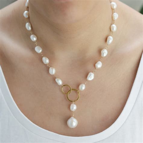 Pearl Y Necklace With Two Hammered Hoops Mounir Jewellery