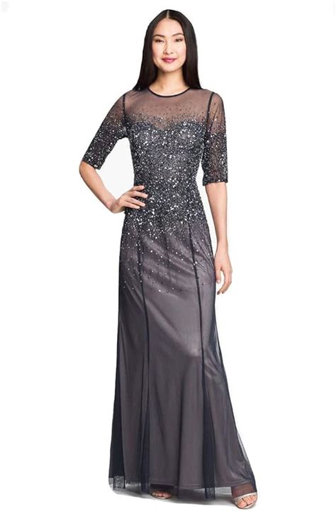 Adrianna Papell Womens09186333034 Sleeve Beaded Illusion Gown With