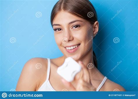 Portrait Of Beautiful Woman Cleaning Teeth With Dental Floss Stock Image Image Of Dental