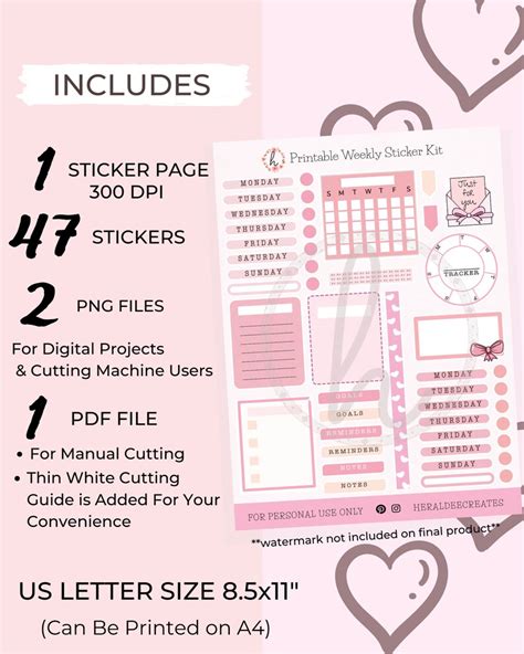 Bullet Journal Kit Printable Pink Weekly Kit Pink Hearts Etsy