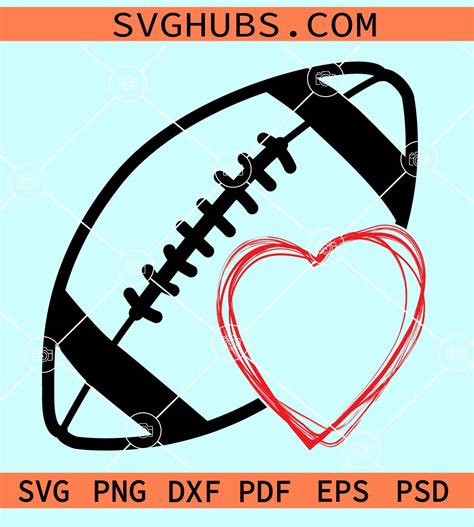 Football With Heart Svg Football Love Outline Svg Football With Heart