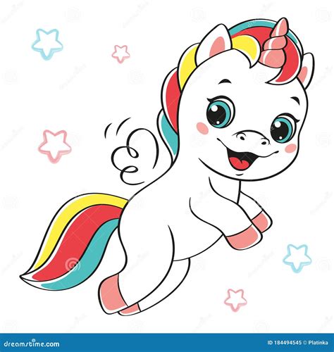 Flying Happy Unicorn Coloring Page Cartoon Vector