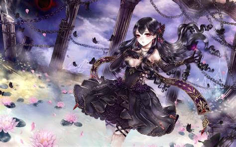 Download 2880x1800 Anime Girl Lolita Gothic Chains Dark Theme Butterfly Wallpapers For