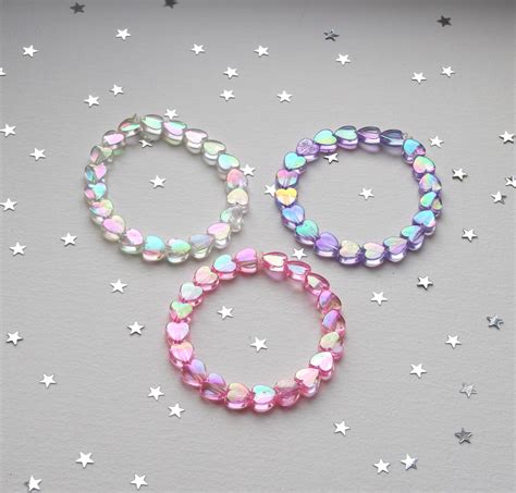 Iridescent Heart Bracelets Custom Size Cute Kawaii Beaded Etsy In