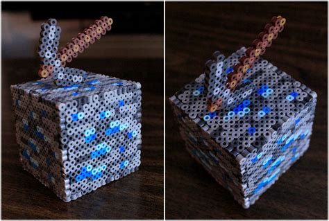 3d Minecraft Diamond Ore Block Perler Fuse Beads By Pkmnmastertash On