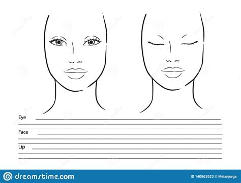 Face Chart Makeup Artist Blank Template Illustration